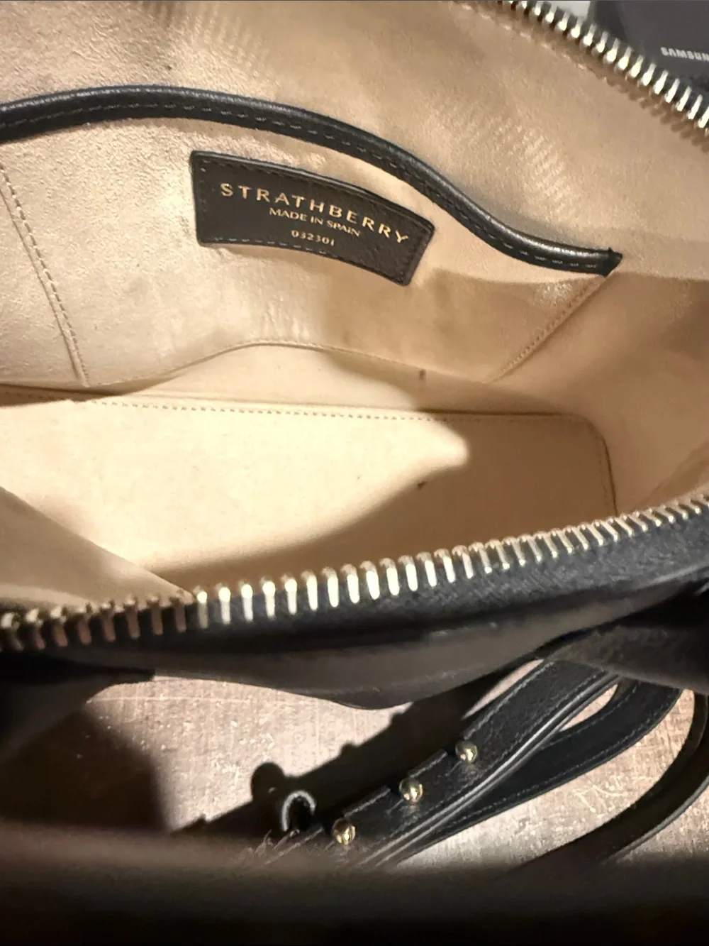 Strathberry Black Leather Dome Satchel with Gold Hardware